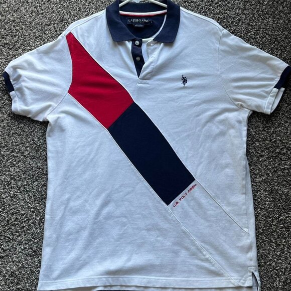 White Polo Ralph Lauren Large Polo Shirt with Red and Blue Detailing - Picture 1 of 5